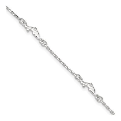 Sterling Silver Dolphin Station Anklet