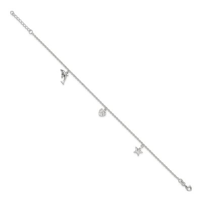 Sterling Silver Heart Star Dolphin Anklet – view 3