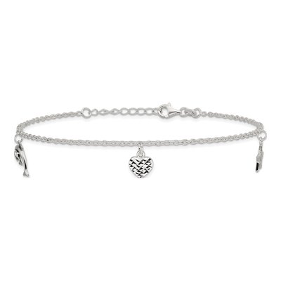 Sterling Silver Heart Star Dolphin Anklet – view 4