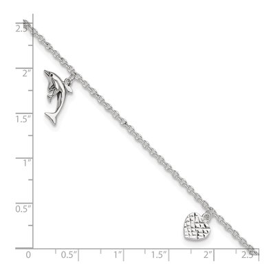 Sterling Silver Heart Star Dolphin Anklet – view 5