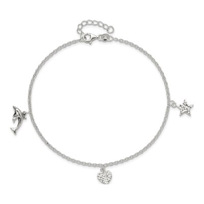 Sterling Silver Heart Star Dolphin Anklet – view 6