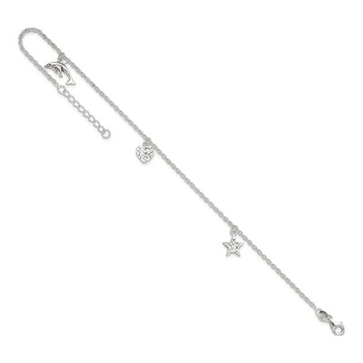 Sterling Silver Heart Star Dolphin Anklet – view 8