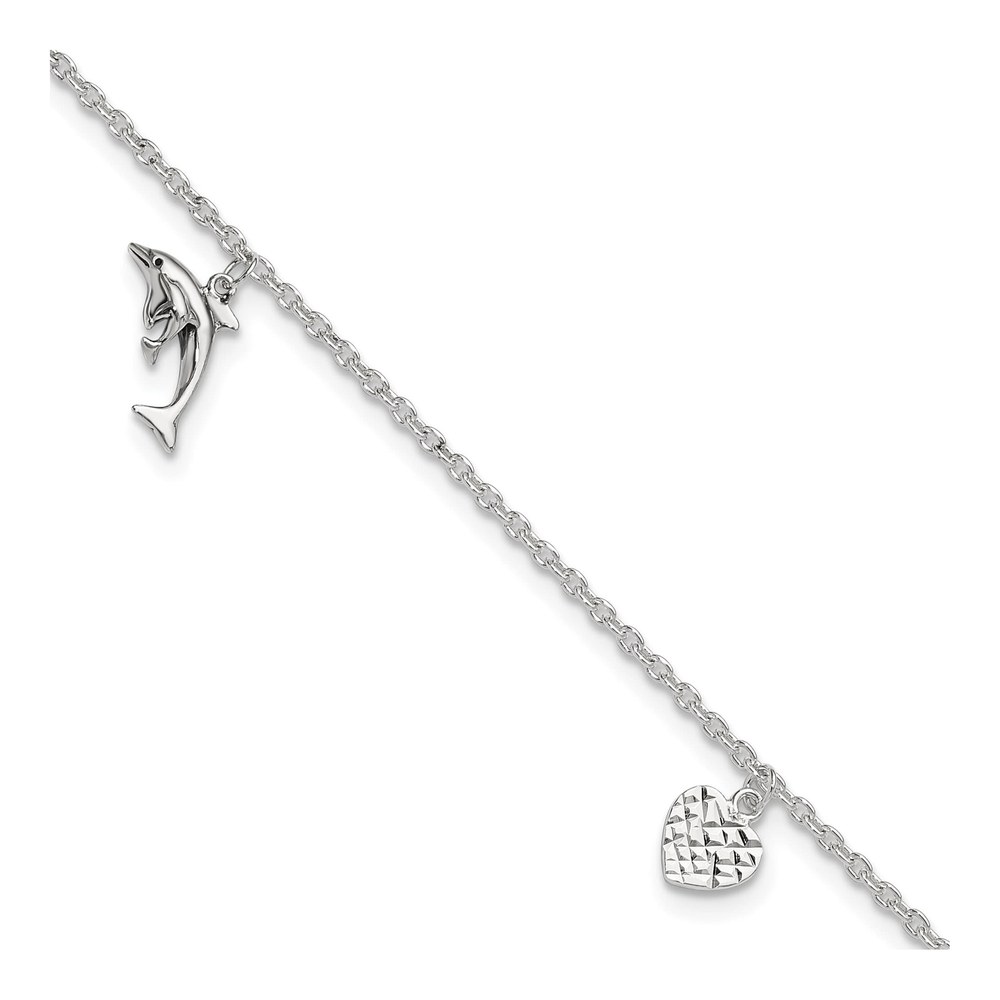 Sterling Silver Heart Star Dolphin Anklet