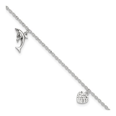 Sterling Silver Heart Star Dolphin Anklet