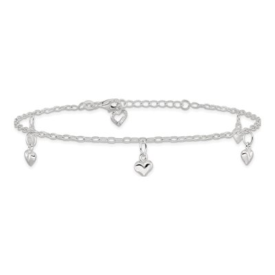 Sterling Silver Puffed Heart Anklet – view 4