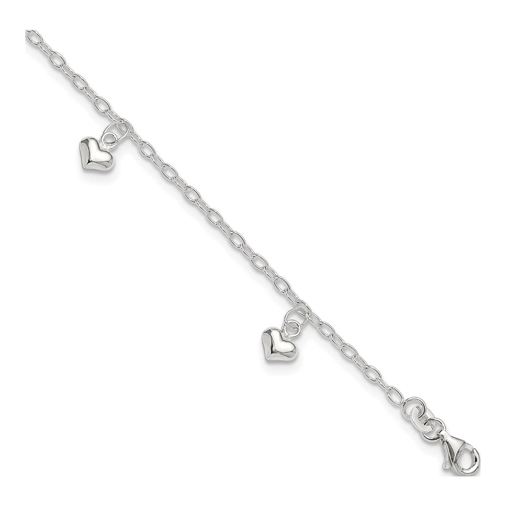 Sterling Silver Puffed Heart Anklet
