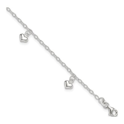 Sterling Silver Puffed Heart Anklet
