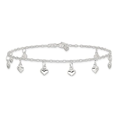Sterling Silver Puffed Heart Anklet – view 4
