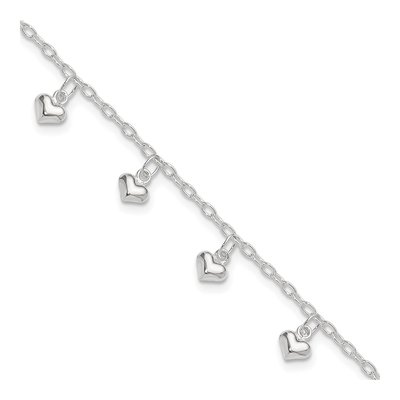 Sterling Silver Puffed Heart Anklet