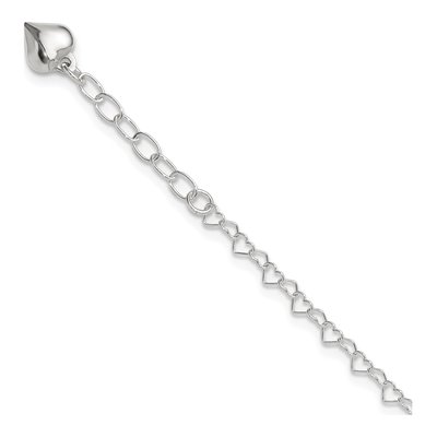Sterling Silver Puffed Heart Dangle Anklet