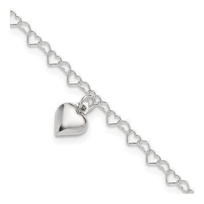 Sterling Silver Puffed Heart Anklet