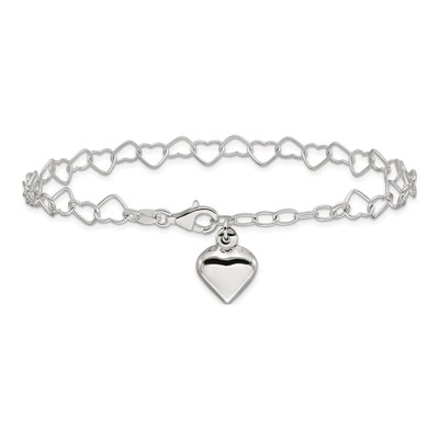 Sterling Silver Puffed Heart Dangle Anklet – view 4