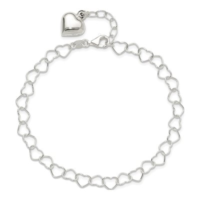 Sterling Silver Puffed Heart Dangle Anklet – view 5