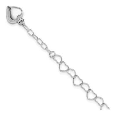 Sterling Silver Puffed Heart Dangle Anklet