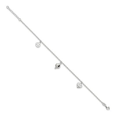 Sterling Silver Heart Yin Yang Peace Sign Anklet – view 3