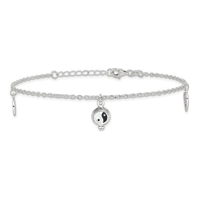 Sterling Silver Heart Yin Yang Peace Sign Anklet – view 5