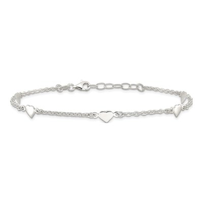 Sterling Silver Heart Station Anklet – view 4