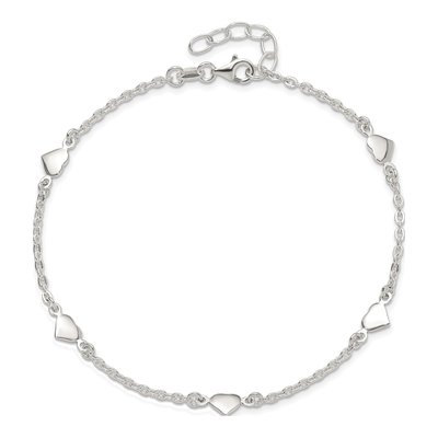 Sterling Silver Heart Station Anklet – view 6