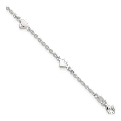 Sterling Silver Heart Station Anklet