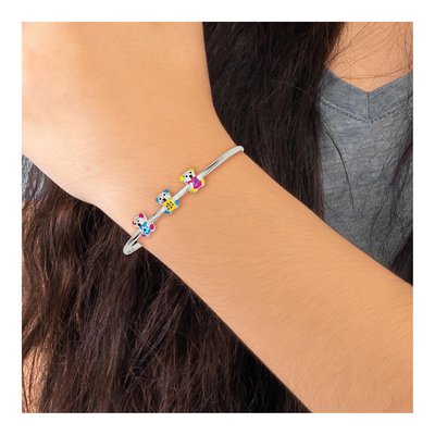 Sterling Silver Enamel Teddy Bear Kids Bangle Bracelet – view 5