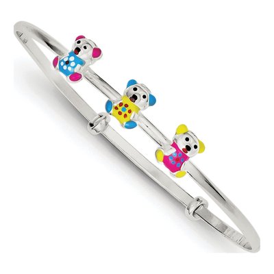 Sterling Silver Enamel Teddy Bear Kids Bangle Bracelet