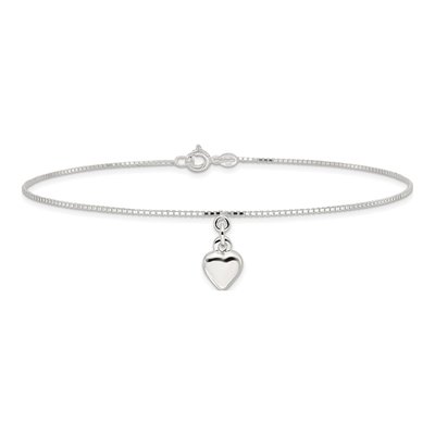 Sterling Silver Puffed Heart Anklet – view 4