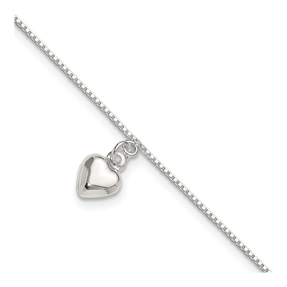 Sterling Silver Puffed Heart Anklet