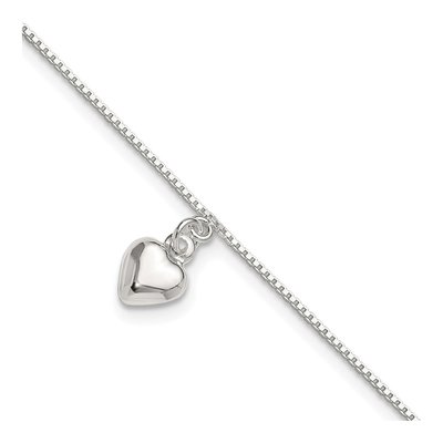 Sterling Silver Puffed Heart Anklet