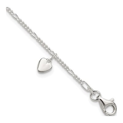 Sterling Silver Heart Dangle Anklet
