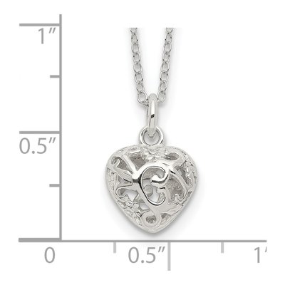 Sterling Silver CZ Puffed Filigree Heart Pendant Necklace – view 6