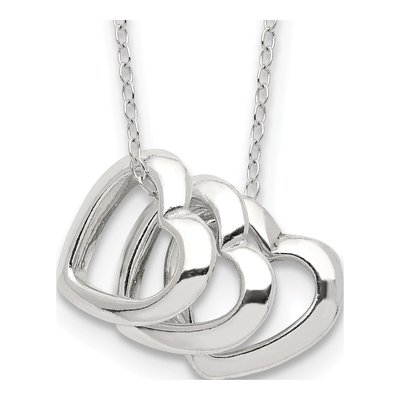 Sterling Silver Fancy 3-Heart Pendant Necklace