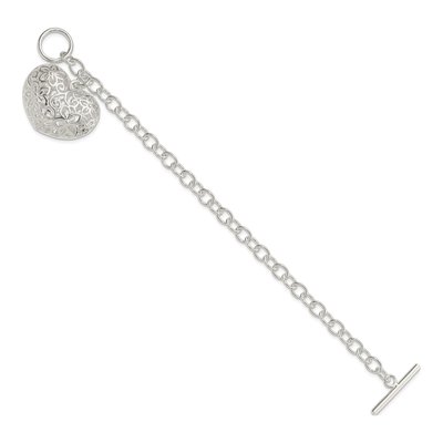 Sterling Silver Puffed Filigree Heart Toggle Bracelet – view 3