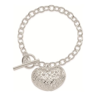 Sterling Silver Puffed Filigree Heart Toggle Bracelet – view 4