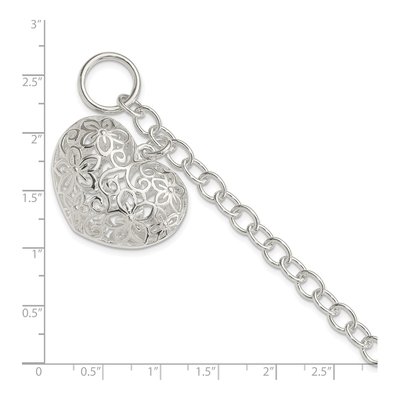 Sterling Silver Puffed Filigree Heart Toggle Bracelet – view 5