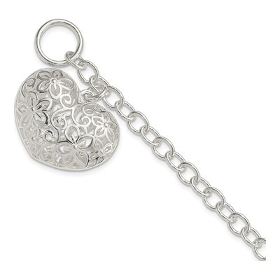 Sterling Silver Puffed Filigree Heart Toggle Bracelet