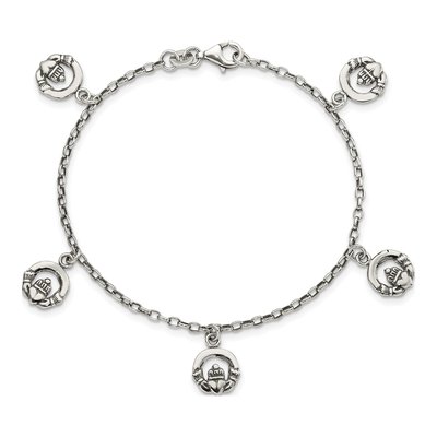 Sterling Silver Antiqued Claddagh Bracelet – view 4