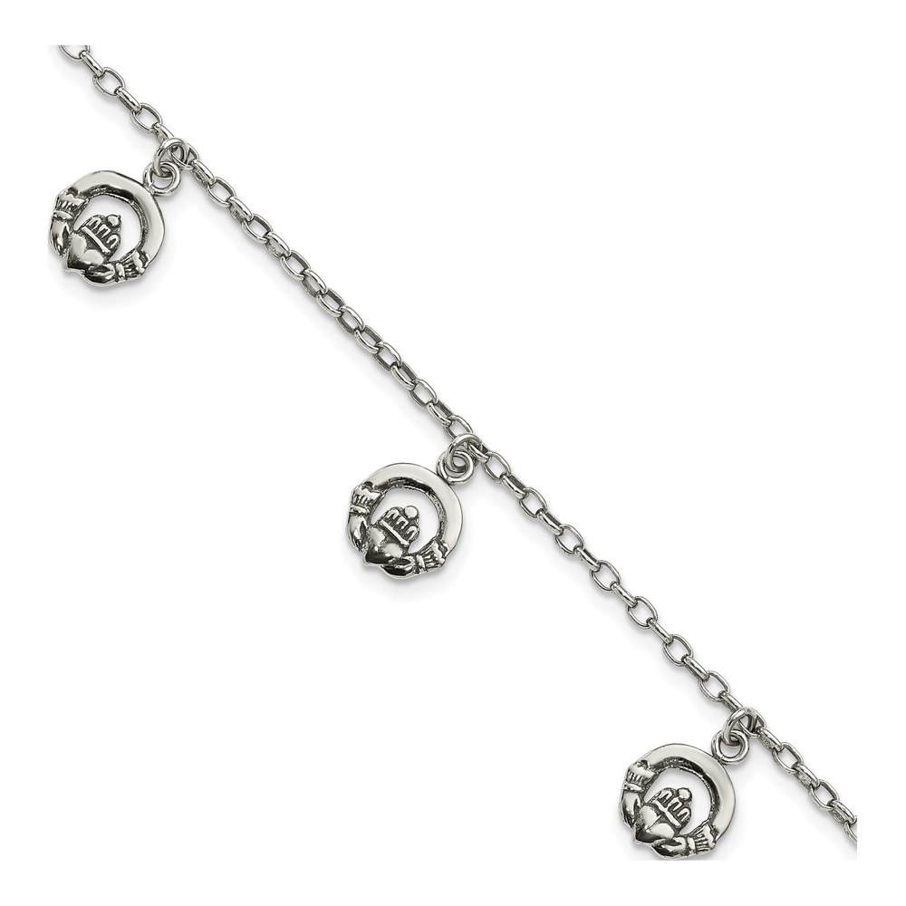 Sterling Silver Antiqued Claddagh Bracelet