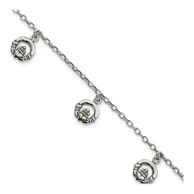 Sterling Silver Antiqued Claddagh Bracelet