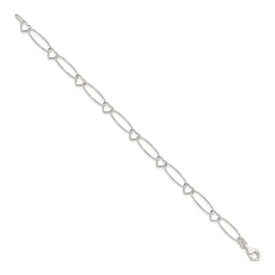 Sterling Silver 7mm Oval Heart Link Chain Bracelet – view 3