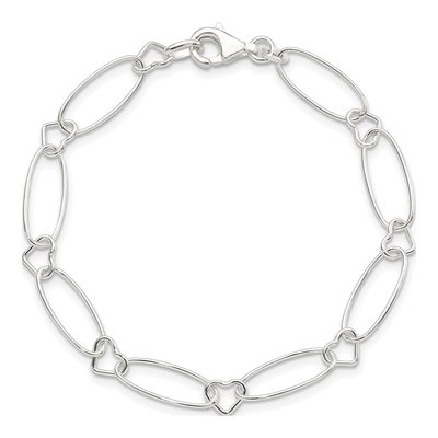 Sterling Silver 7mm Oval Heart Link Chain Bracelet – view 4