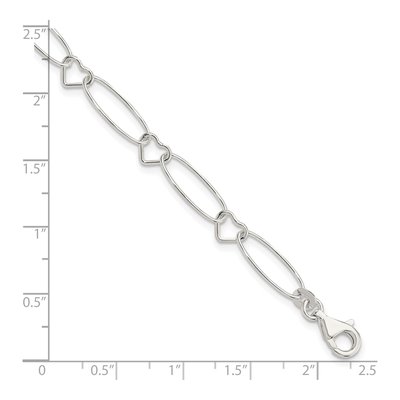 Sterling Silver 7mm Oval Heart Link Chain Bracelet – view 5