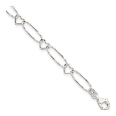 Sterling Silver 7mm Oval Heart Link Chain Bracelet
