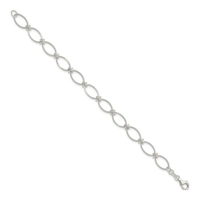 Sterling Silver Textured Oval Link Bracelet – view 3
