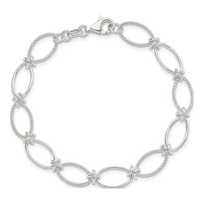 Sterling Silver Textured Oval Link Bracelet – view 4