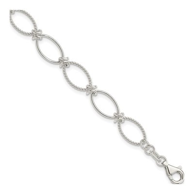 Sterling Silver Textured Oval Link Bracelet
