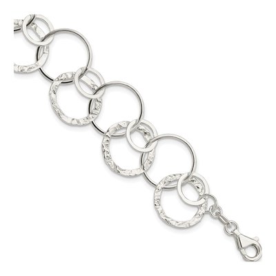 Sterling Silver 17mm Handmade Circle Fancy Link Chain Bracelet