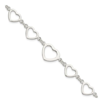 Sterling Silver Heart Fancy Link Bracelet