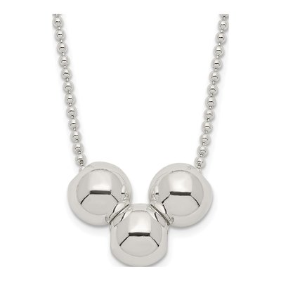 Sterling Silver 3 Bead Necklace, 18" Chain