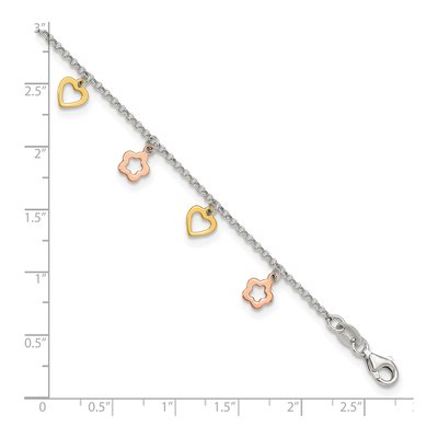 Sterling Silver Hearts Flowers Station Anklet – view 5