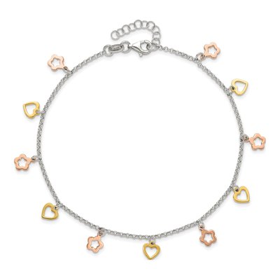 Sterling Silver Hearts Flowers Station Anklet – view 6